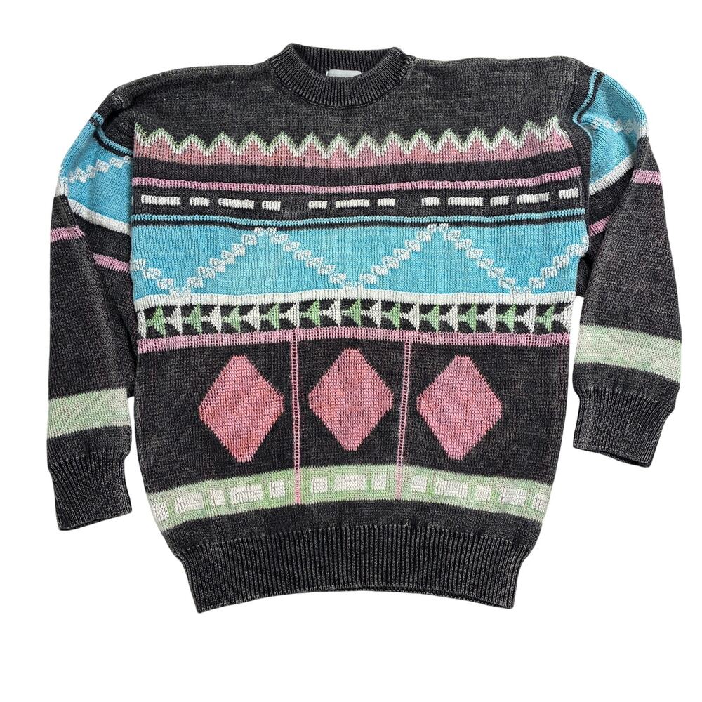 Unionbay Vintage 90s Sweater Mens Large Multi Geometric Crewneck Pullover Knit